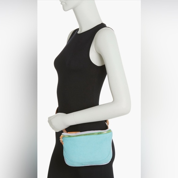 CLARE V Pinewhale Corduroy & Leather Belt Bag in Pale Blue and Lavender - Picture 6 of 9